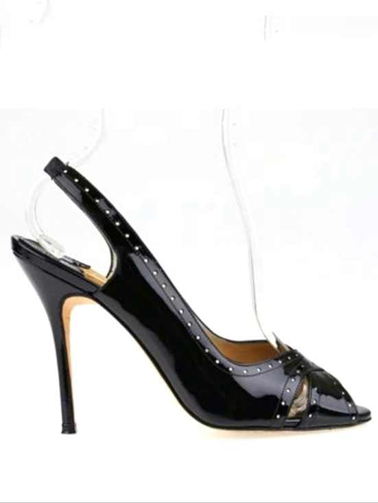 Manolo Blahnik Shoes - MANOLO BLAHNIK Slingback Sandals Black Perforated Patent Size 39 Peep Toe Pump